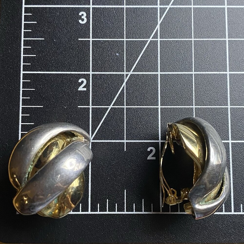 Vintage Heavyweight Clip On Earrings Sculptural Knot Two Tone Gold Silver Bold - Picture 9 of 10